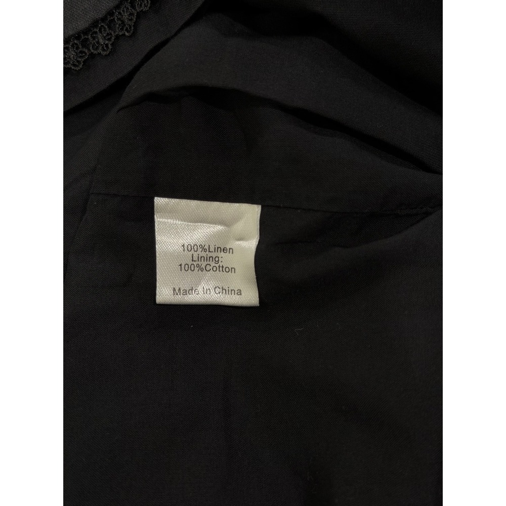 Tuckernuck Linen Babydoll Mini Dress Black XS Puff Sleeve V-neck Relaxed Casual - Picture 7 of 7